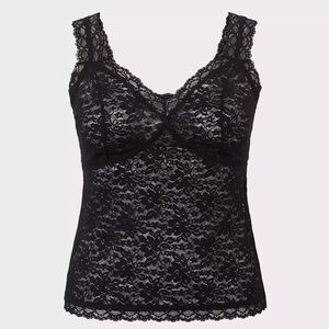 Torrid Womens Lace Cami Tank Top Sz M Black Whimsigoth Babydoll Floral Sheer
